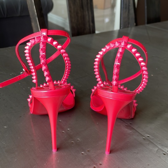 Christian Louboutin so me 100mm pink neon stiletto spike patent sandal sz 38.5 - Picture 5 of 12